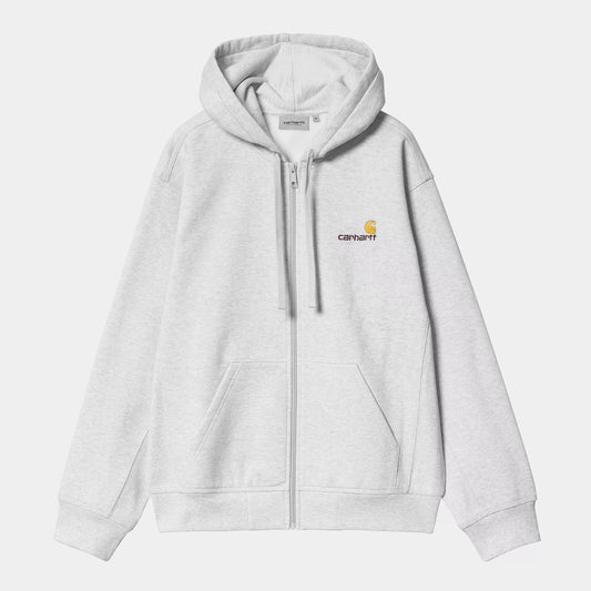 Carhartt WIP harmaa loose fit vetoketju huppari, american script logo